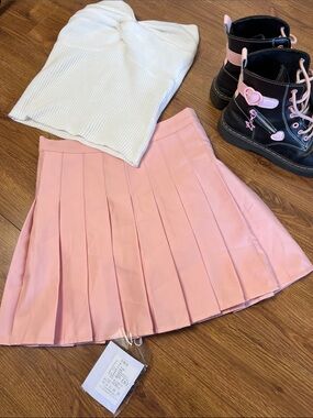 High-Waist Pleated Tennis Mini Skirt in Soft Pink K-Pop Coquette Style